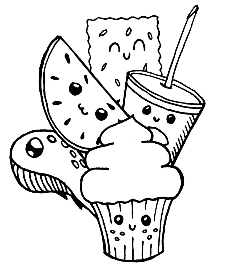 In ngay hình ảnh đồ ăn cute tô màu cho bé chơi thỏa thích