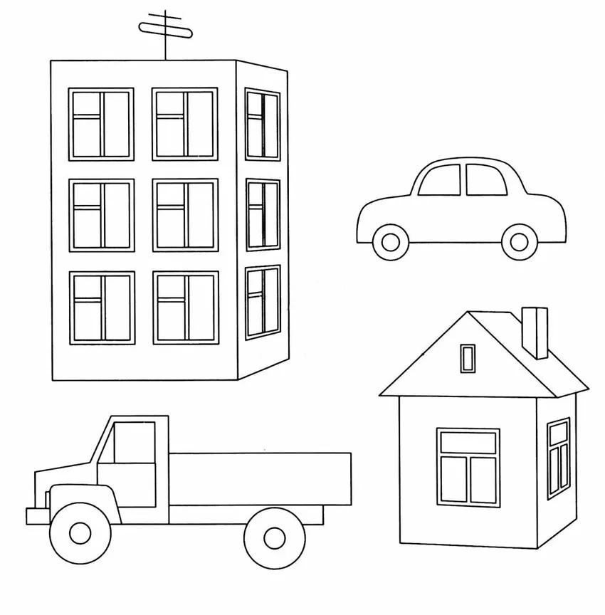 Bé yêu sẽ thích tranh tô màu nhà và xe hơi sinh động
