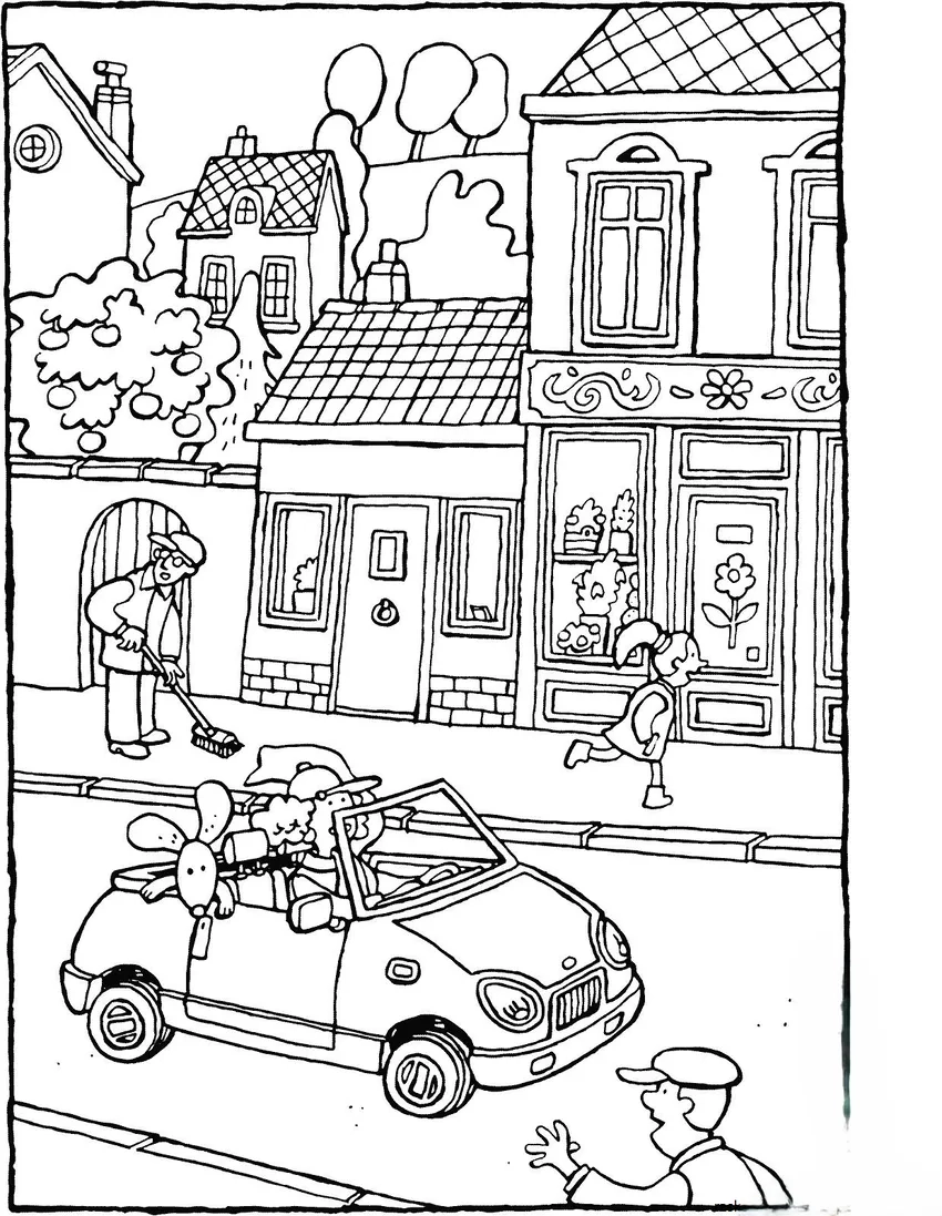 Hình tô màu nhà ô tô cho bé vui học vừa chơi