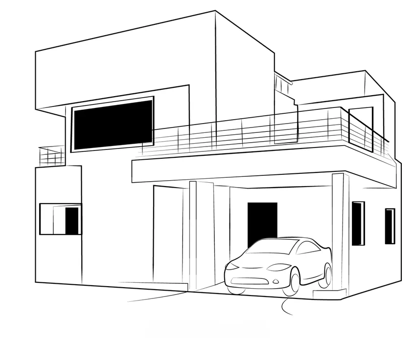 Bé sưu tập bộ tranh tô màu nhà và xe hơi đầy màu sắc