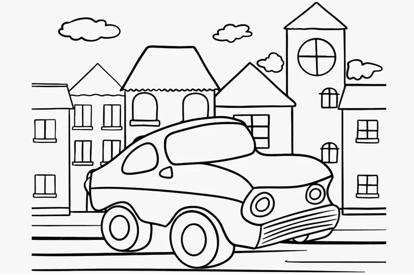 Tải tranh tô màu miễn phí nhà và xe hơi cho bé