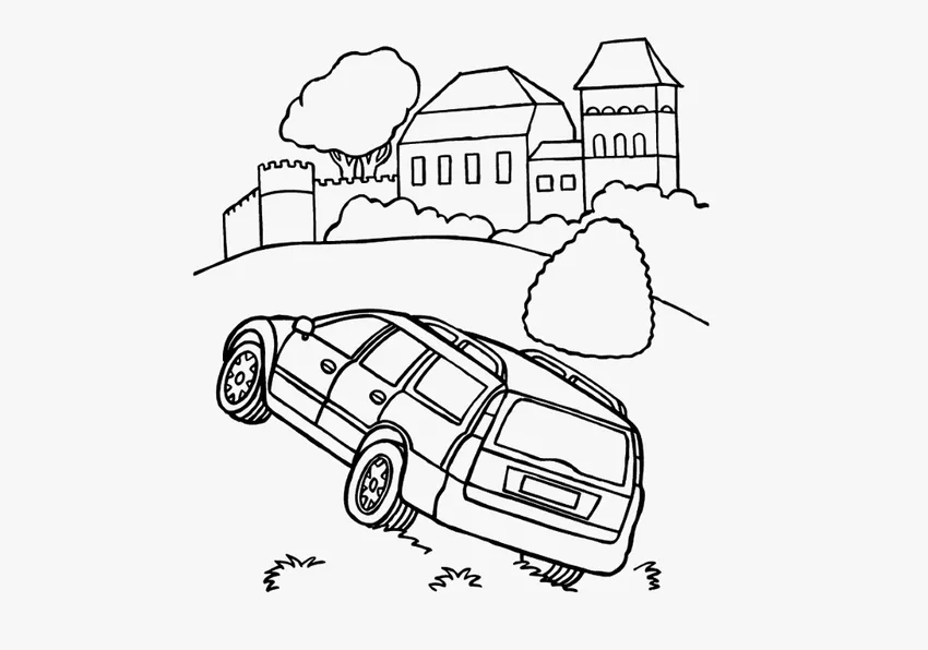 Tranh tô màu đơn giản nhà xe hơi dễ tô cho bé mới học