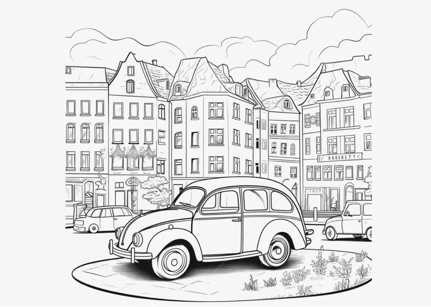 Tranh tô màu svg nhà và xe hơi đẹp mắt cho bé