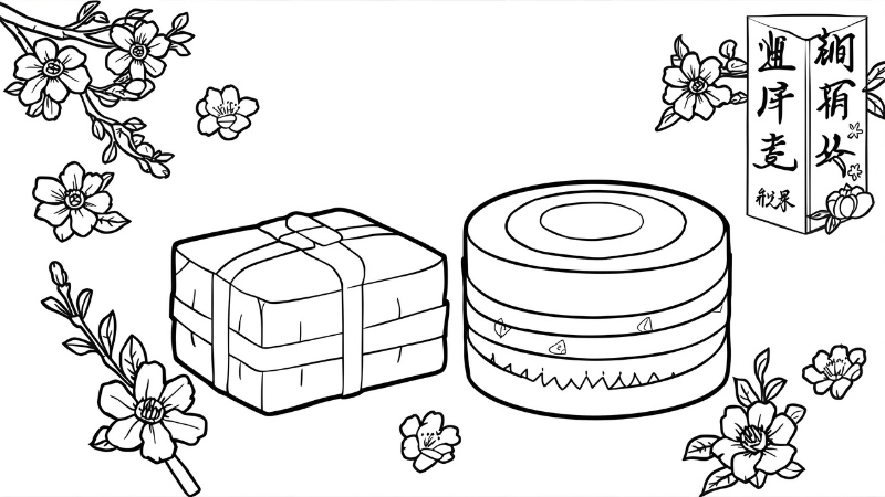 Mẫu hình bánh chưng chưa tô màu cho bé mầm non tập vẽ