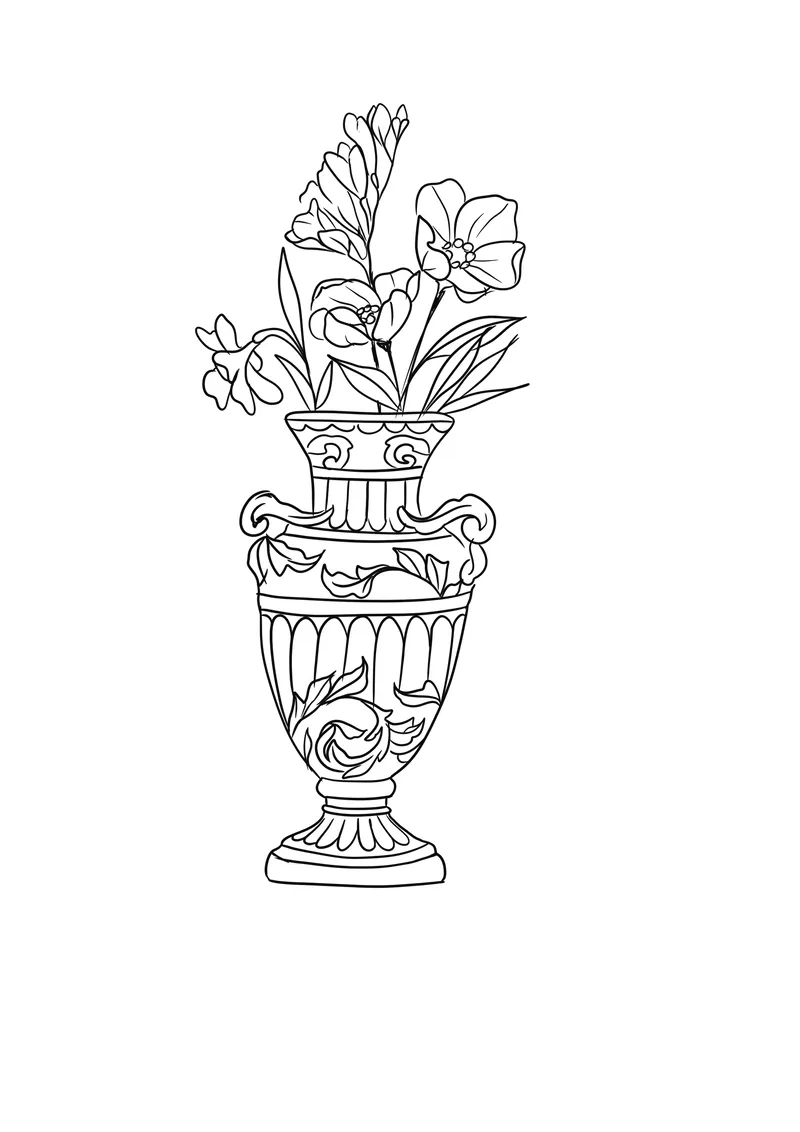 Nét vẽ tinh tế từ tô màu bình hoa đen trắng