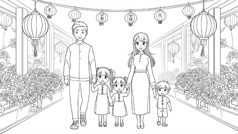 Hình vẽ bé chúc tết cha mẹ với nét vẽ ngộ nghĩnh