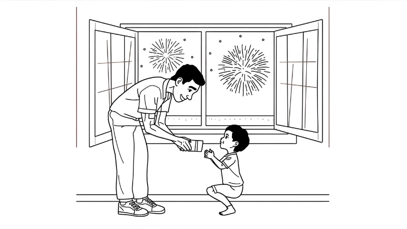 Bé chúc tết cả nhà tô màu với nụ cười rạng rỡ