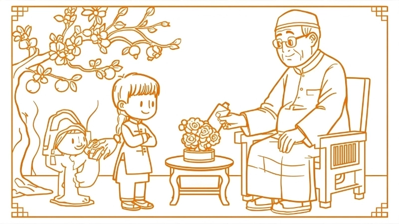 Tranh vẽ chúc tết ông bà đơn giản dễ tô cho bé nhỏ