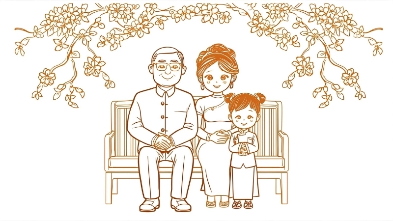 Tranh tô màu bé chúc tết ông bà trong ngày đầu năm mới