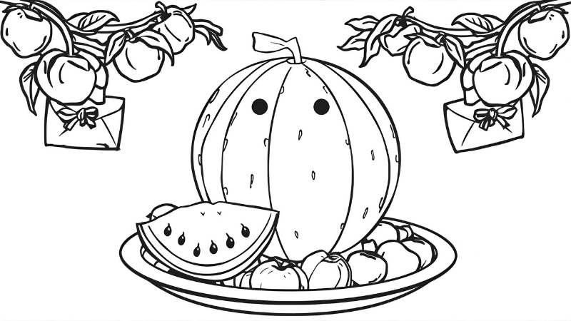 Tranh tô màu miếng dưa hấu đỏ tươi hấp dẫn