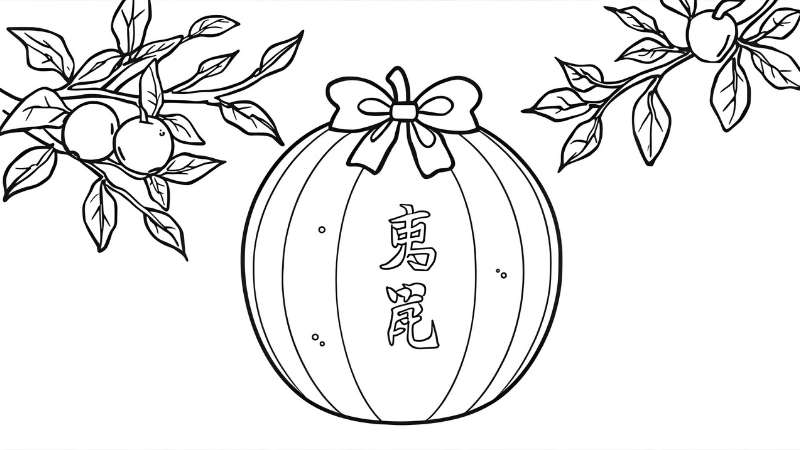 Tranh tô màu dưa hấu và bánh chưng xanh truyền thống