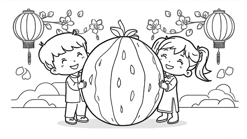 Tranh tô màu vườn dưa hấu xanh tốt của Mai An Tiêm