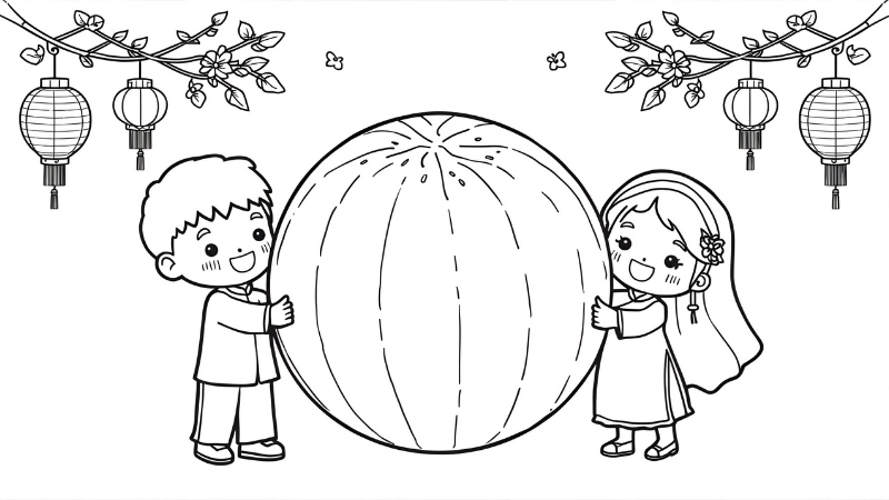 Tranh tô màu sự tích dưa hấu mang ý nghĩa giáo dục sâu sắc