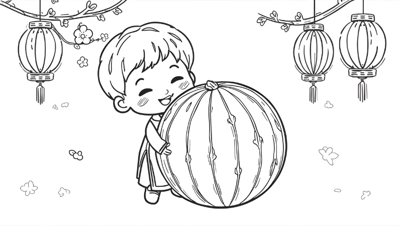 Tranh tô màu dưa hấu đơn giản cho bé 3 tuổi mới tập cầm bút