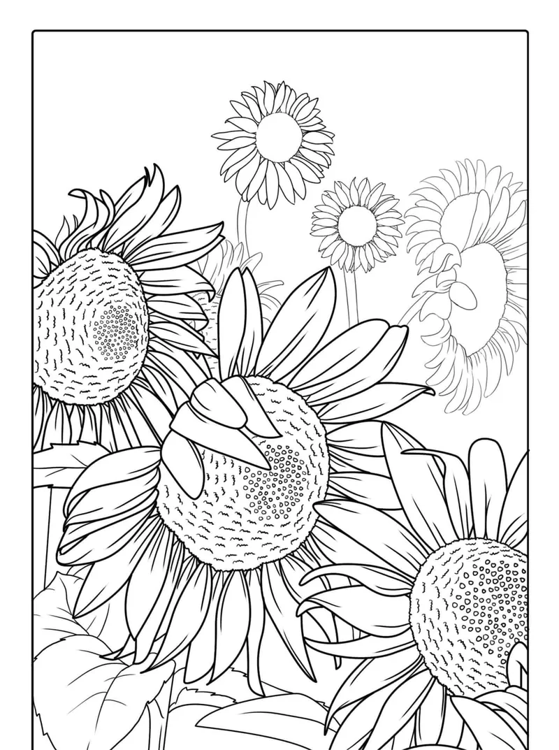 Vui học cùng tô màu bông hoa hướng dương lớn