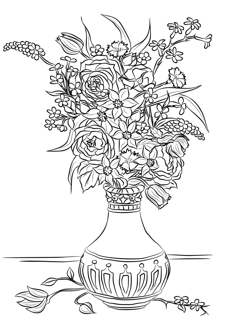 Chuẩn A4 với tranh tô màu lọ hoa a4