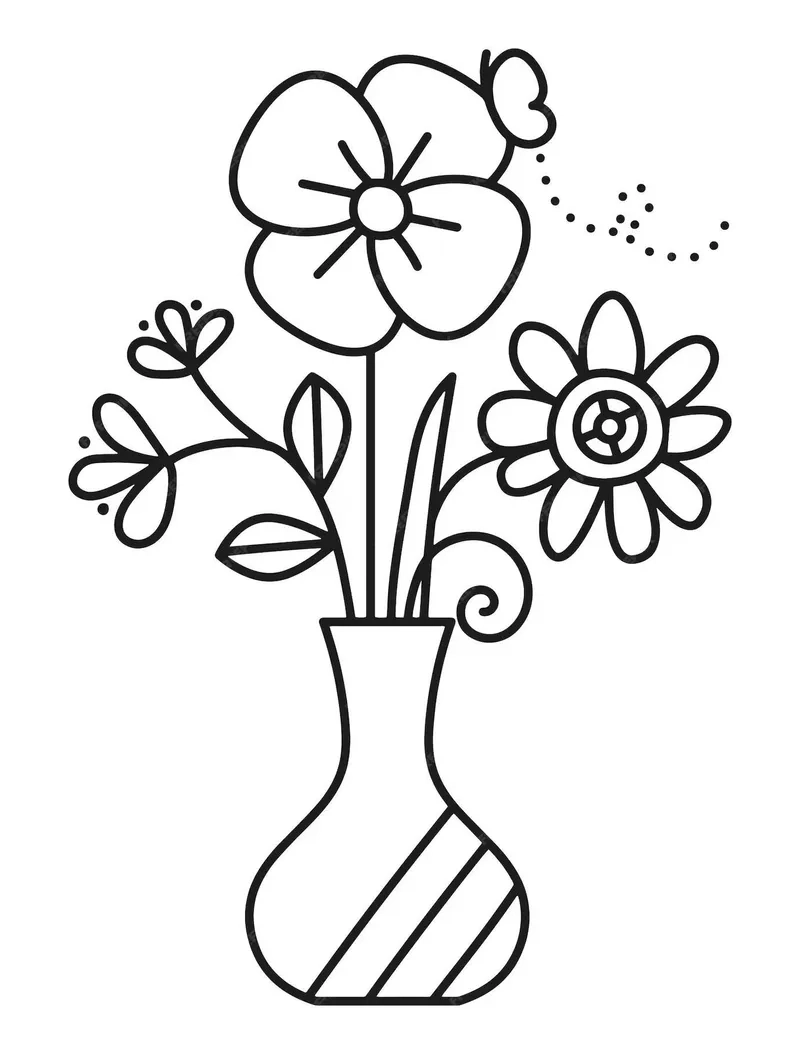 Vẽ sinh động với hình vẽ lọ hoa tô màu