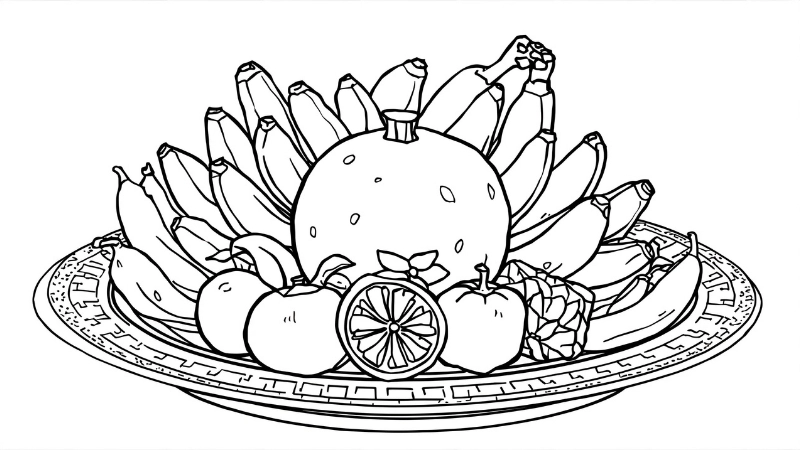 Mẫu hình vẽ đen trắng mâm ngũ quả tết 2026 mới nhất