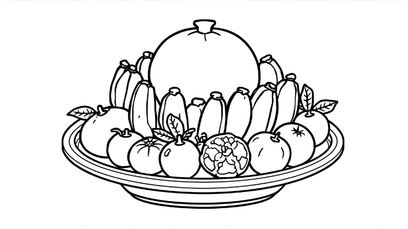 Hình ảnh mâm ngũ quả miền bắc truyền thống cho bé tô màu