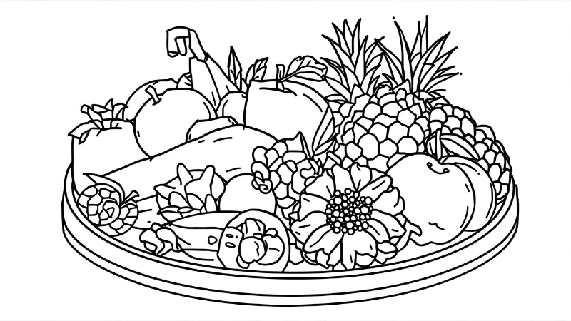 Bộ sưu tập tranh tô màu tết nguyên đán chủ đề mâm ngũ quả