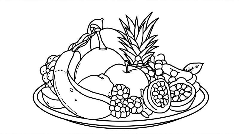 Hình vẽ mâm ngũ quả nét to rõ ràng cho bé 3 tuổi