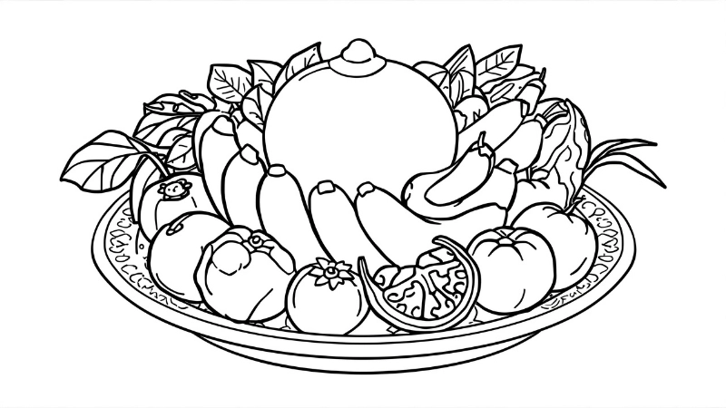 Hình tô màu mâm ngũ quả ba miền bắc trung nam