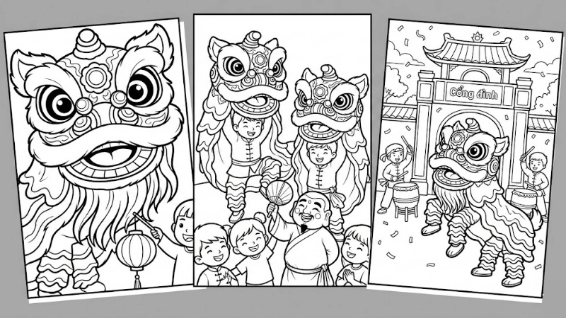 Tranh tô màu mặt nạ lân độc đáo sáng tạo