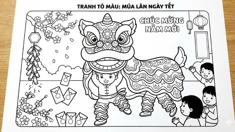 Hình ảnh đội lân sư rồng xếp hàng đón lộc đầu năm