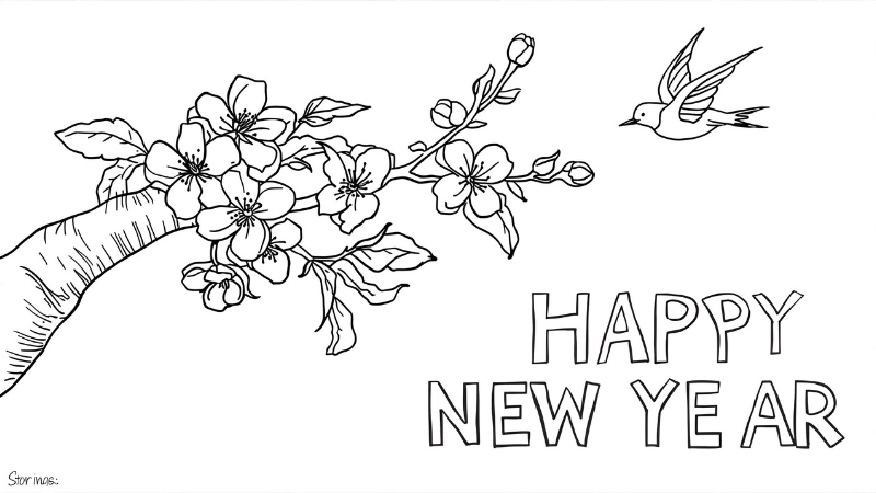 Chi tiết tranh tô màu hoa cỏ mùa xuân xanh mướt