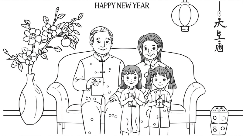 Mẫu tranh tô màu hoa mùa xuân nở rộ trong vườn