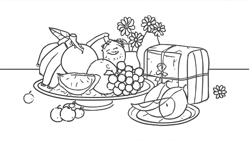 Hình ảnh tranh tô màu hoa mai hoa đào đặc trưng ngày tết