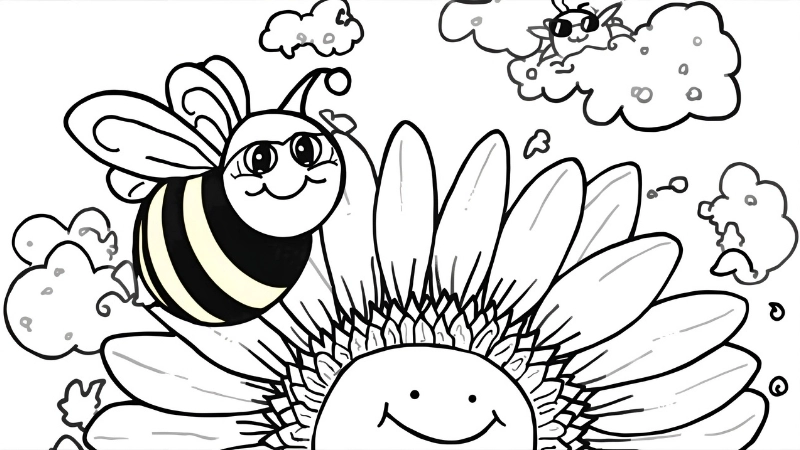 Bé tô điểm cho tranh tô màu bướm và hoa sinh động