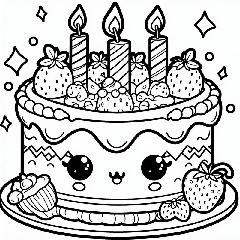 Bé vui chơi với hình tô màu bánh sinh nhật cho bé