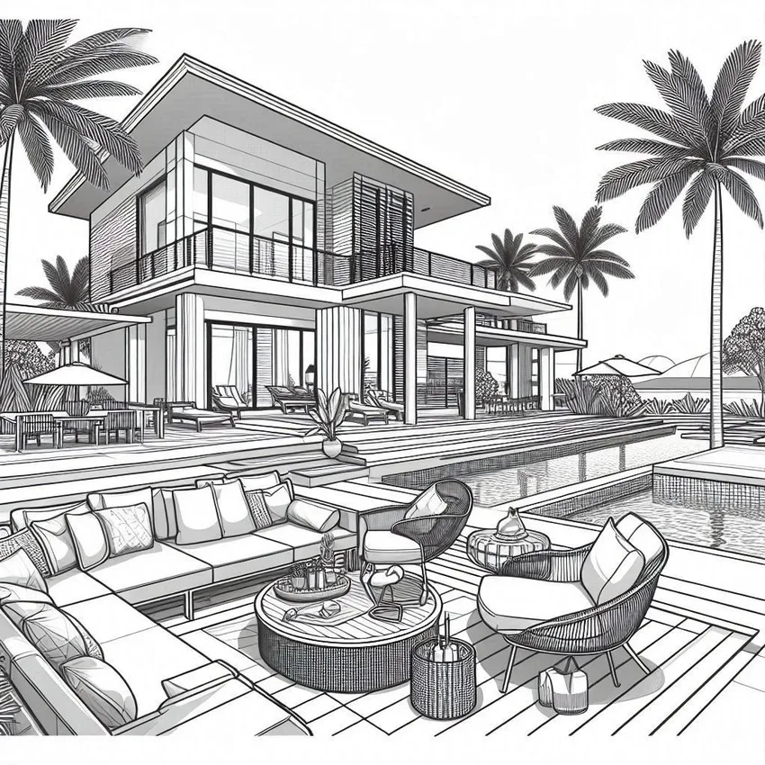 Tô màu tranh tô màu biệt thự lớn thật sang