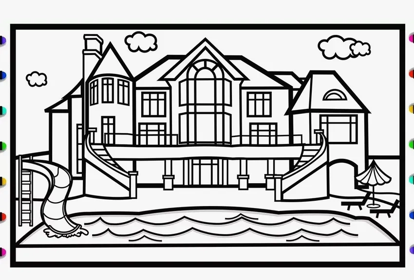 Tô màu tranh tô màu biệt thự xanh mát dịu