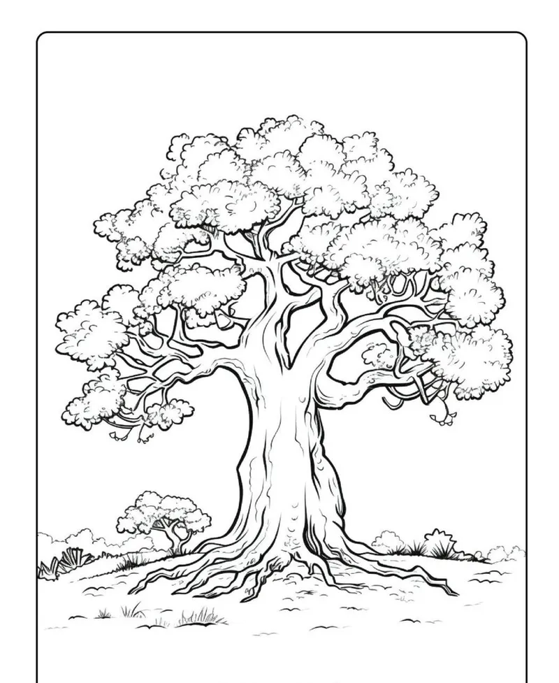 Tranh tô màu cây cổ thụ tập tô