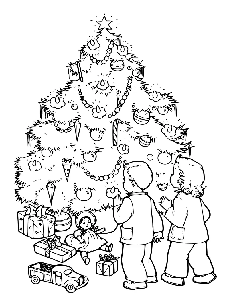 Tranh tô màu cây thông noel và quà