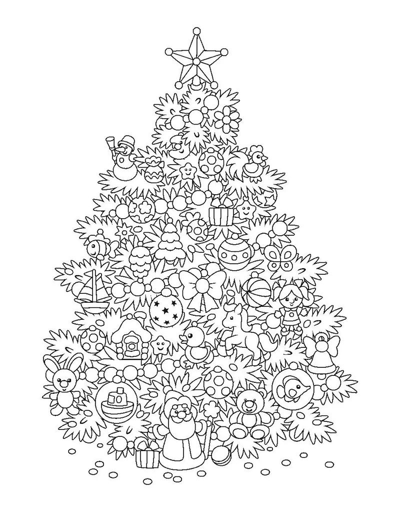 Tranh tô màu cây thông noel dễ thương