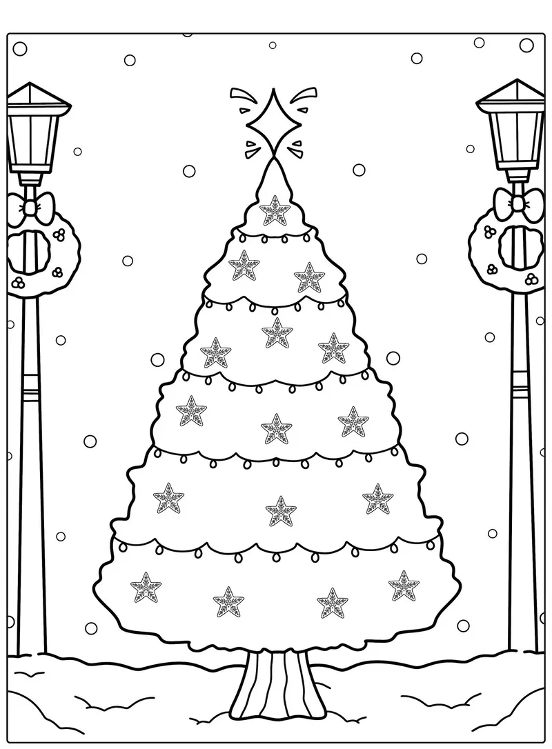 Tranh tô màu cây thông noel tập tô