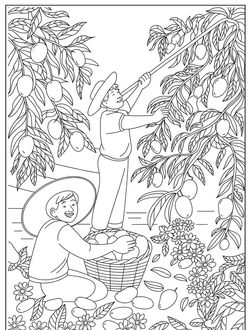 Tranh tô màu cây xoài đơn giản cho bé