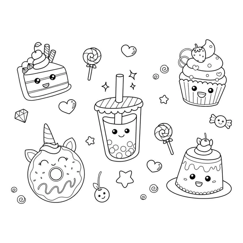 Tải ngay bộ tranh tô màu dễ in đồ ăn mini cực dễ thương