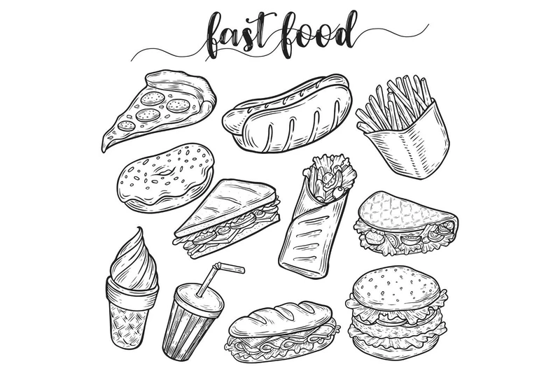 Bé vui học với tranh tô màu thức ăn nhanh sinh động