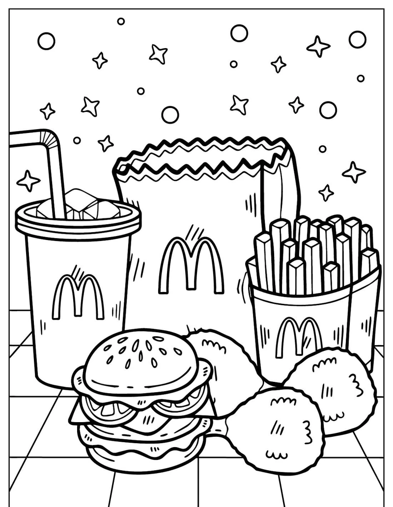 Bộ tranh sinh động tranh tô màu thức ăn nhanh