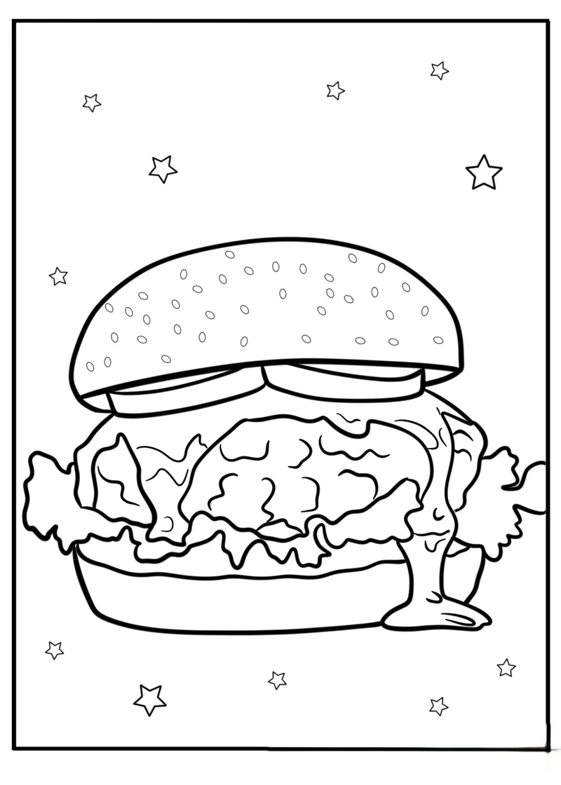 Bộ sưu tập tranh tô màu bánh mì hamburger cực dễ thương