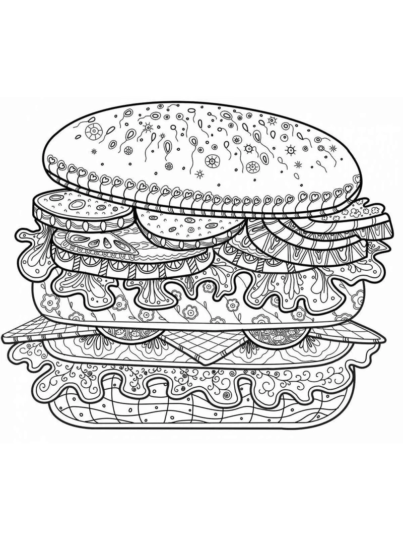 Bé mê mẩn màu sắc với tranh tô màu hamburger hoạt hình