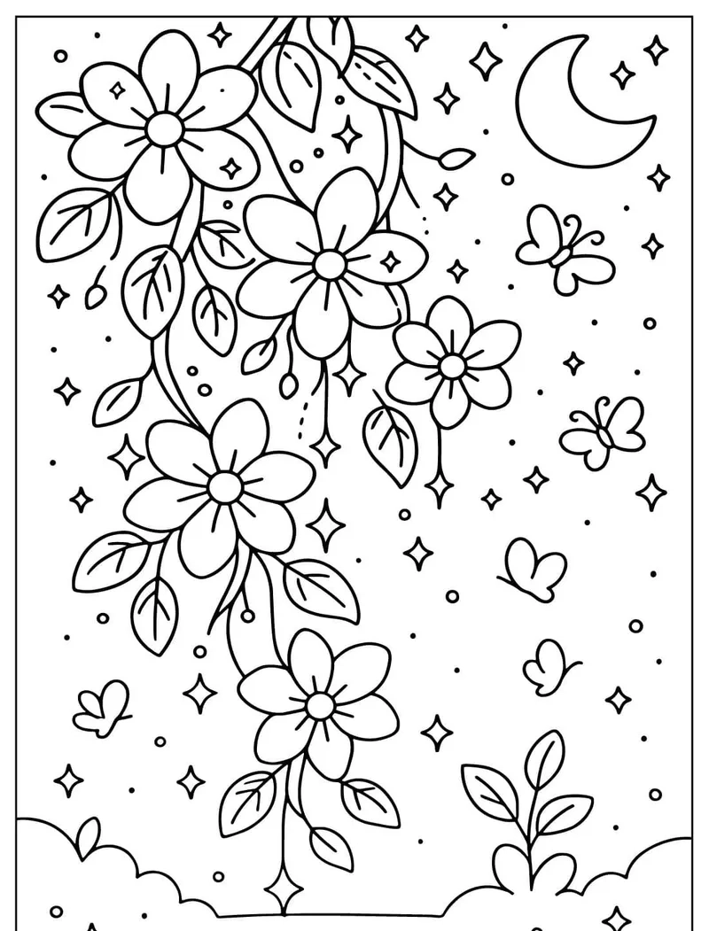 In nhanh tranh tô màu hoa đào dễ in cho bé vui