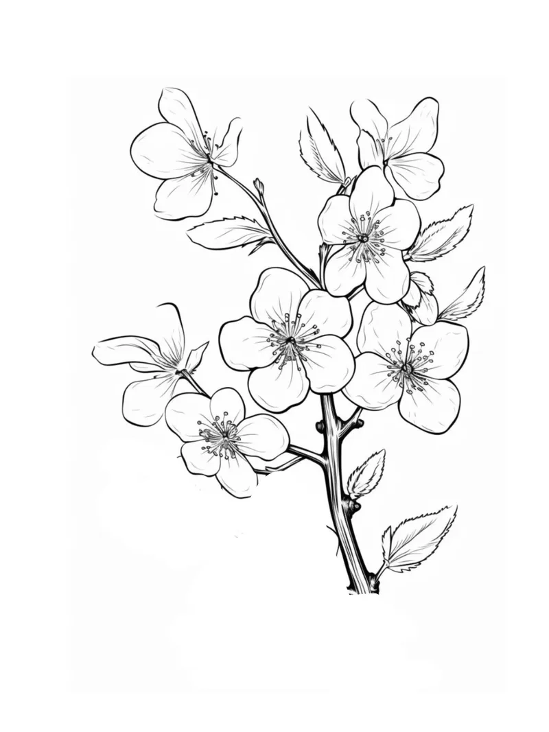 Trắng đen sinh động với tranh tô màu hoa đào đen trắng