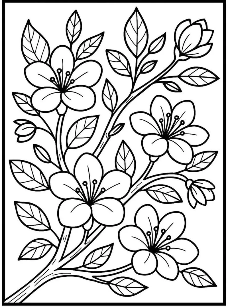 Hướng dẫn tranh tô màu hoa đào cho bé dễ học