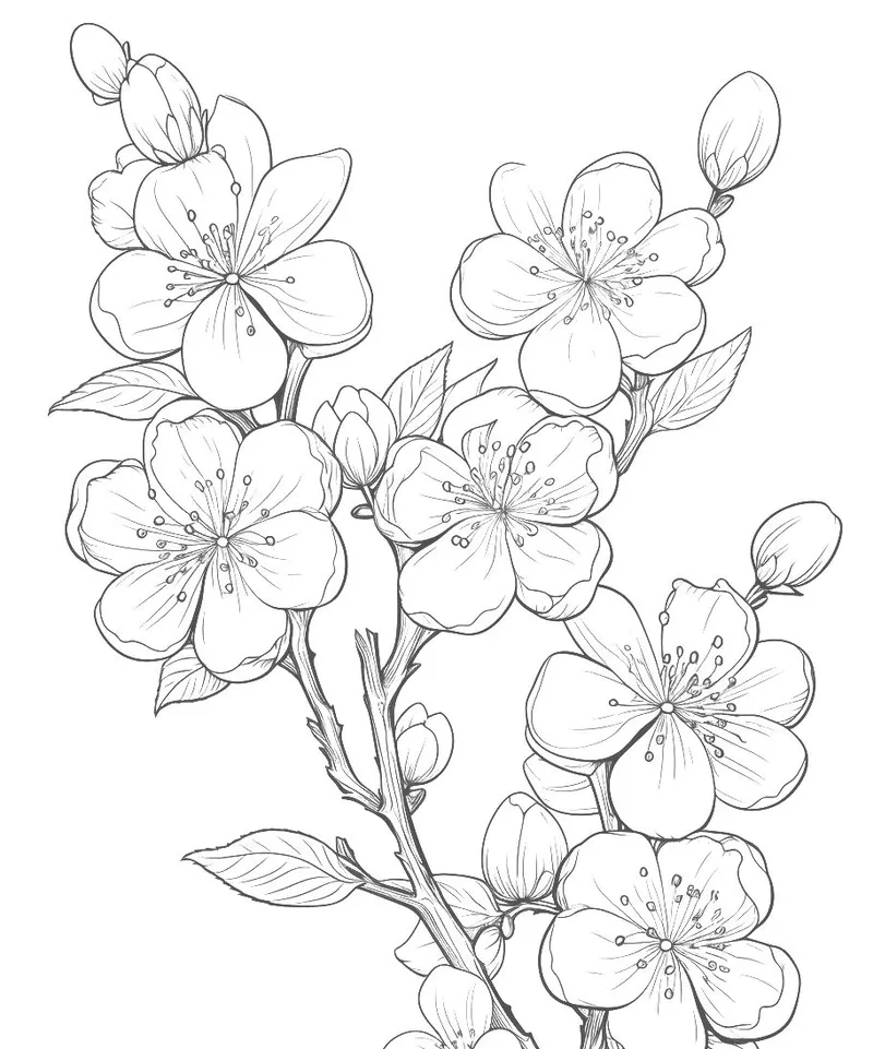 Nhanh tay tải tranh tô màu hoa đào miễn phí