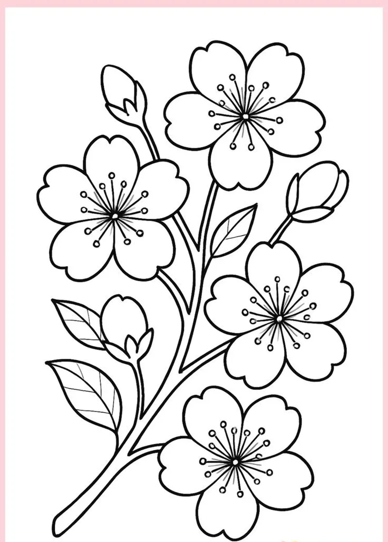 Bé sáng tạo với tranh tô màu hoa đào thiếu nhi